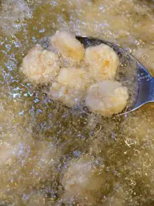 shrimp frying in canola oil