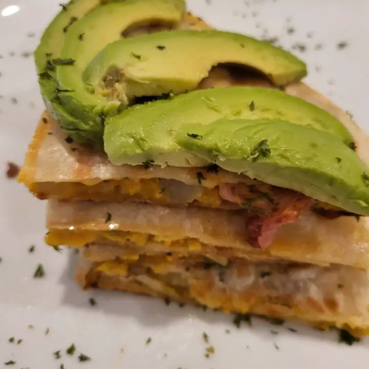 breakfast quesadilla egg scramble with avocado